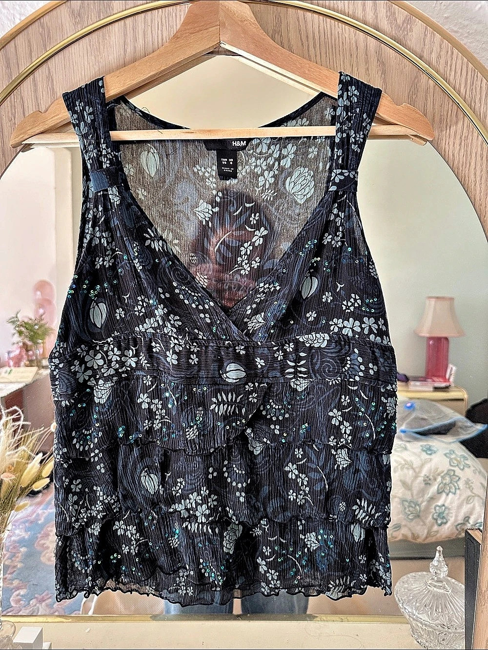 Vintage H&M Floral Silk Tank Top Size Medium